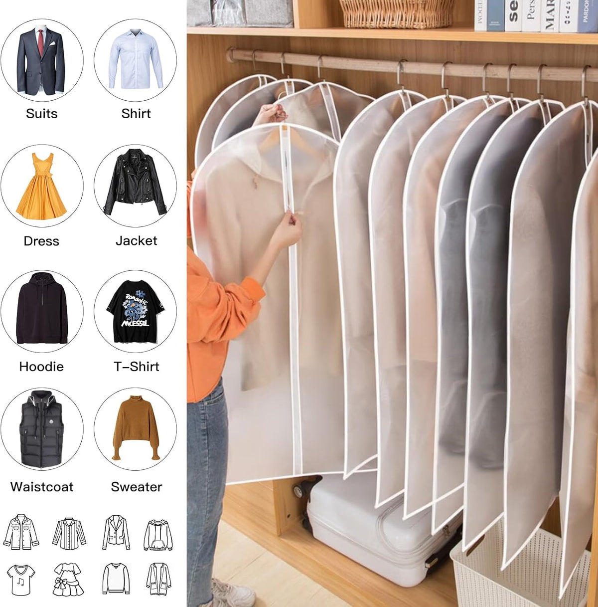 Hanging garment covers with full-length zip and anti-dust design