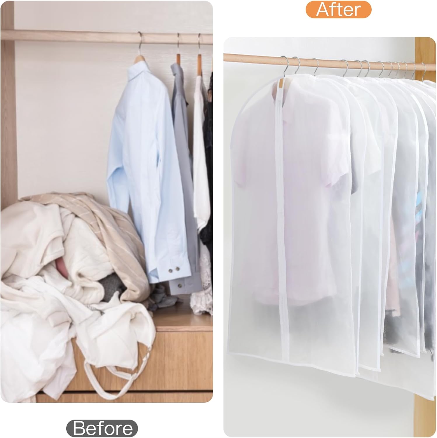Hanging garment covers with full-length zip and anti-dust design