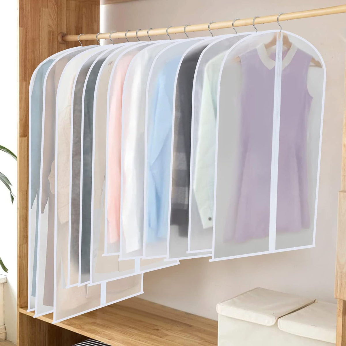 Hanging garment covers with full-length zip and anti-dust design