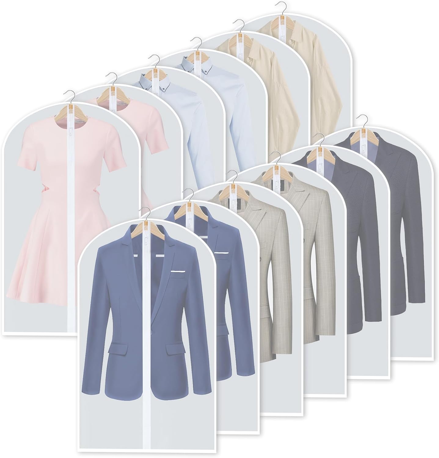 Hanging garment covers with full-length zip and anti-dust design