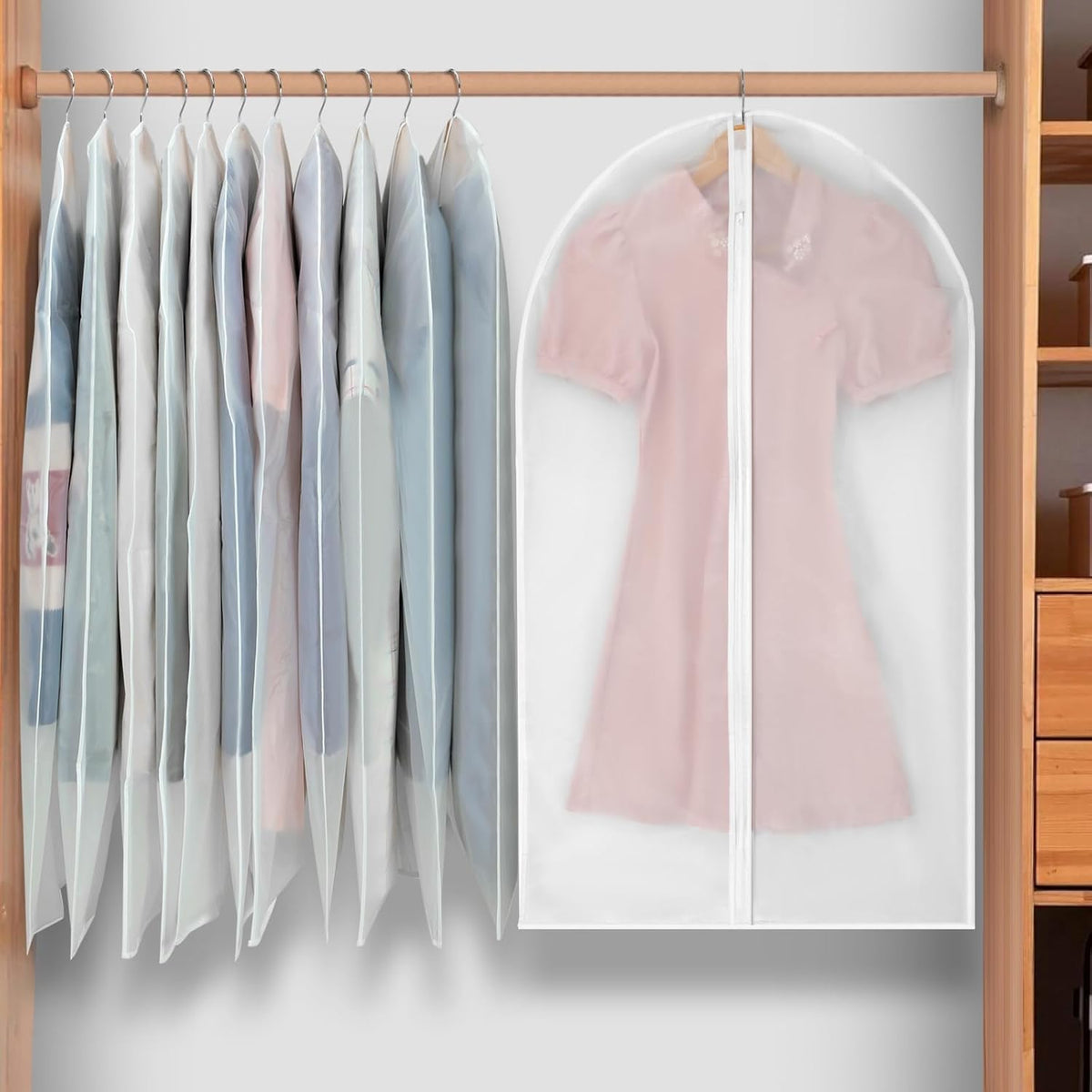 Hanging garment covers with full-length zip and anti-dust design