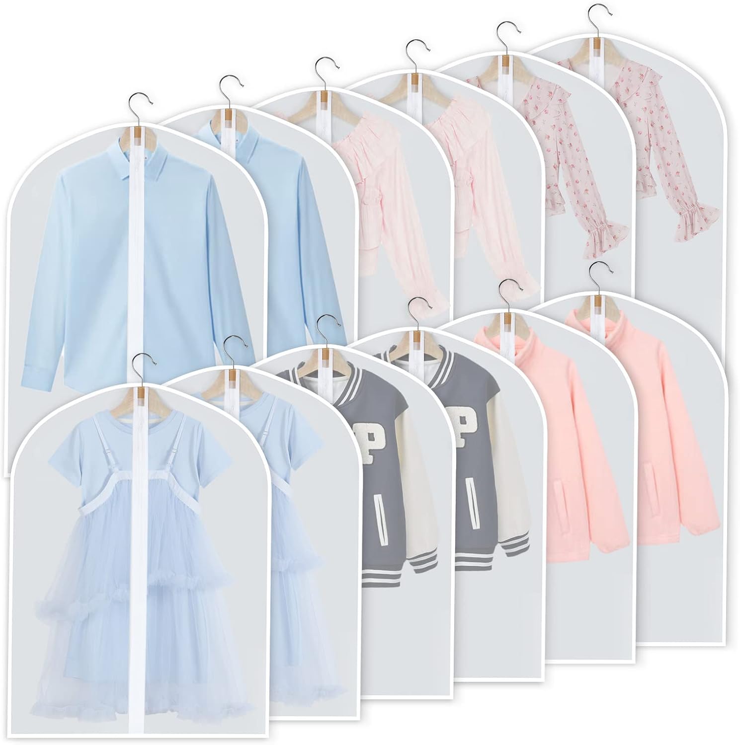 Hanging garment covers with full-length zip and anti-dust design