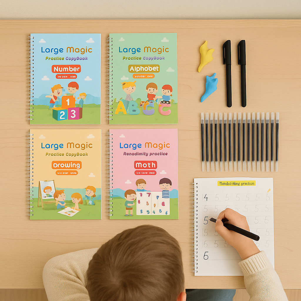 Kids handwriting practice books set for letters and numbers