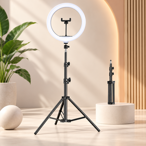 LED Ring Light with Tripod – Adjustable Studio Light and Phone Holder