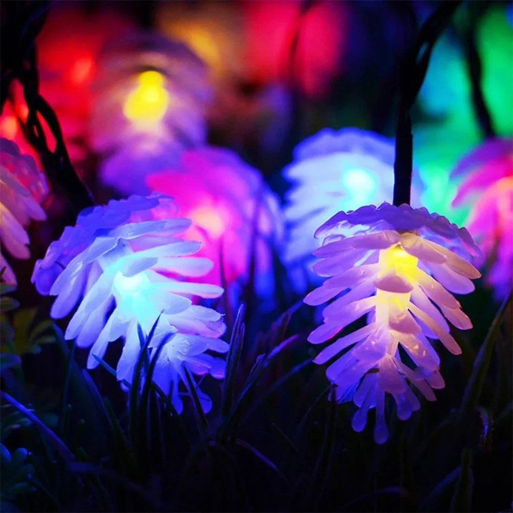 Solar Christmas Lights – LED Pine Cone & Snowflake, Multiple Modes