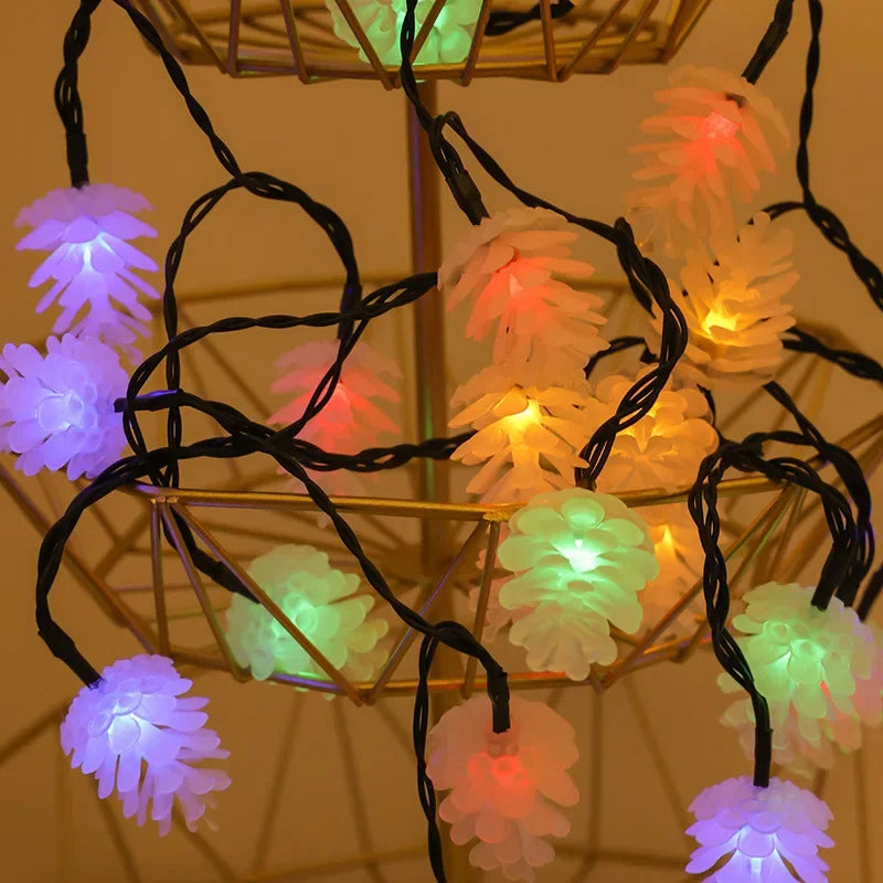 Solar Christmas Lights – LED Pine Cone & Snowflake, Multiple Modes