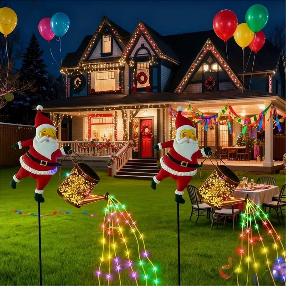 Solar Kettle Light with Santa – Multicoloured LED Garden Decoration
