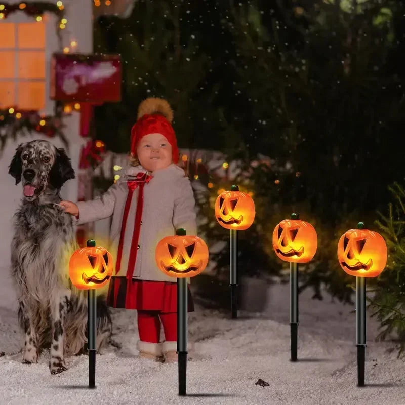 Solar Halloween pumpkin stake lights for gardens