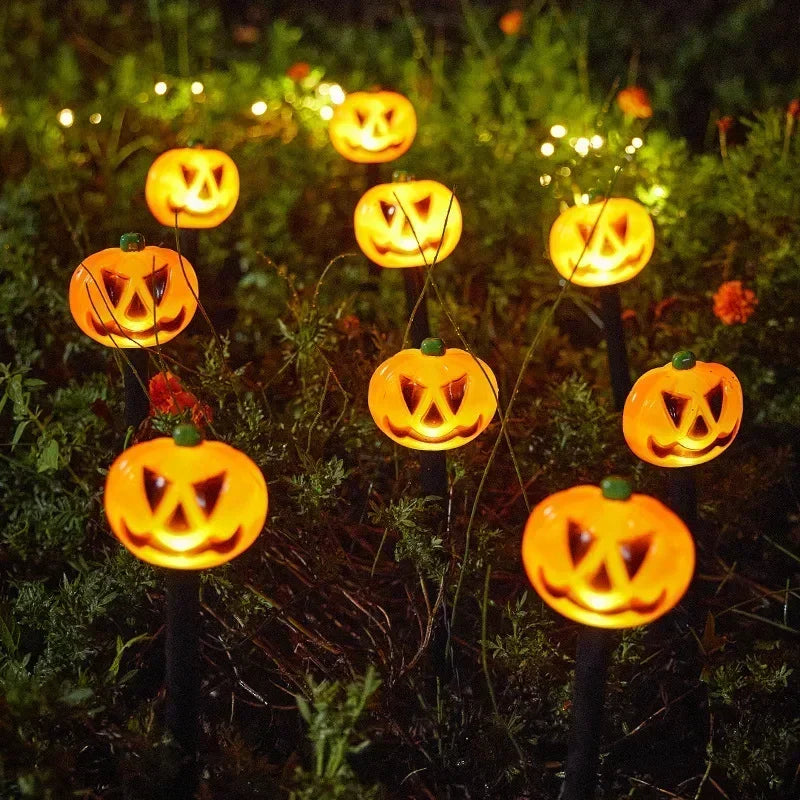 Solar Halloween pumpkin stake lights for gardens