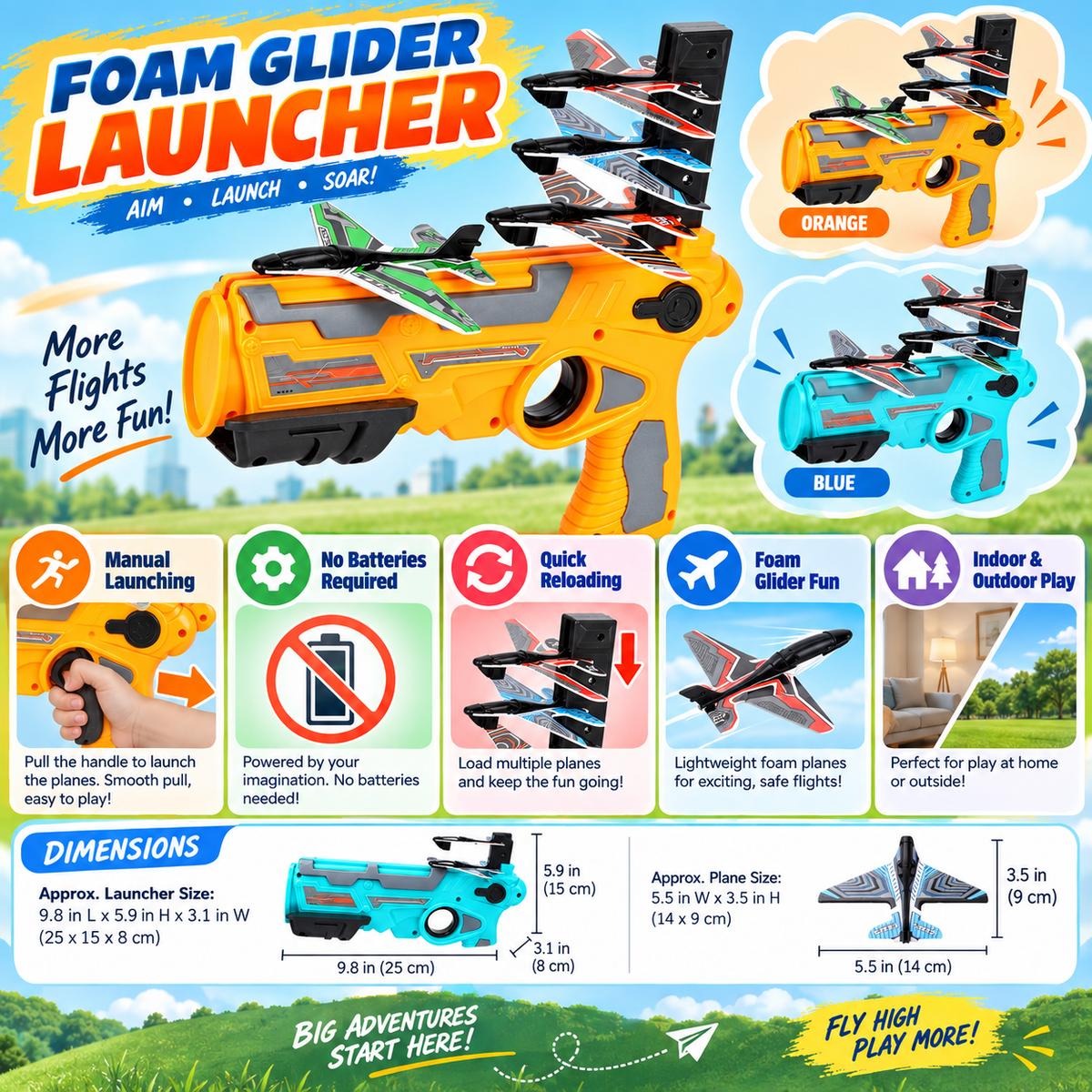 Toy Airplane Launcher – Handheld Foam Glider Shooter for Kids